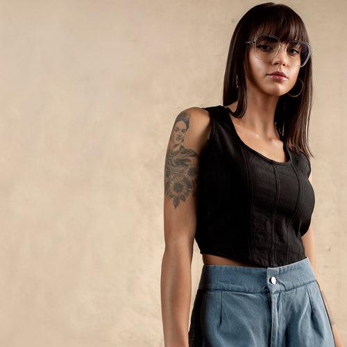 Embracing Black Denim Crop Top