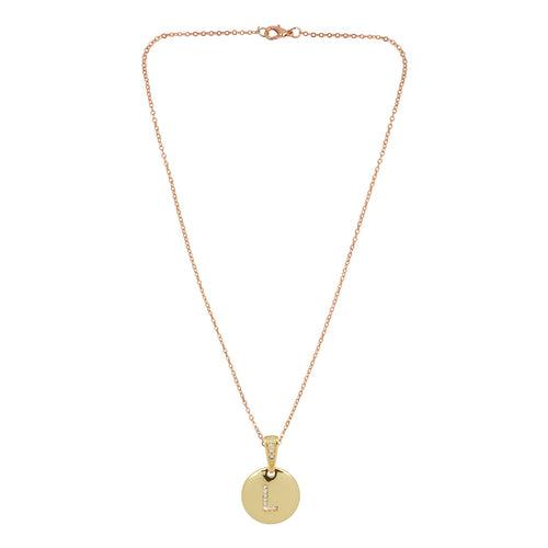 Crystal Studded Alphabet L Gold Coin Necklace