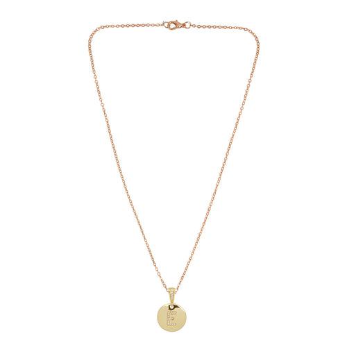 Crystal Studded Alphabet E Gold Coin Necklace