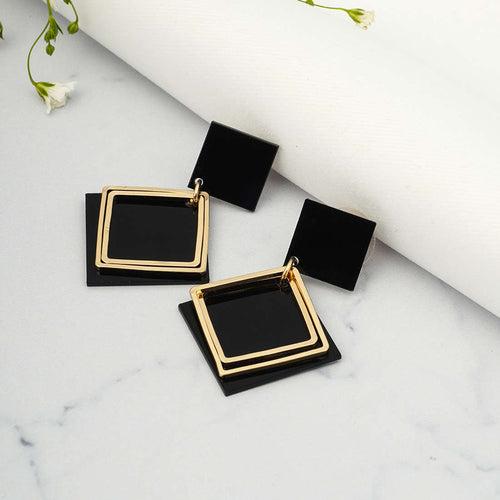 Black & Gold Geometric Dangling Earrings