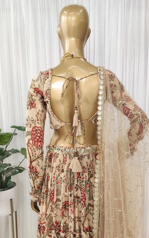 Tejaswini Beige Tropical Sequin Work Lehenga