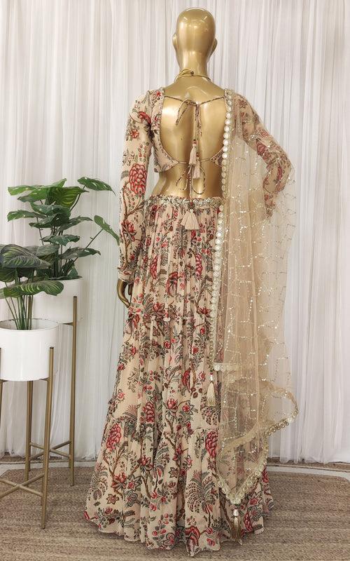 Tejaswini Beige Tropical Sequin Work Lehenga