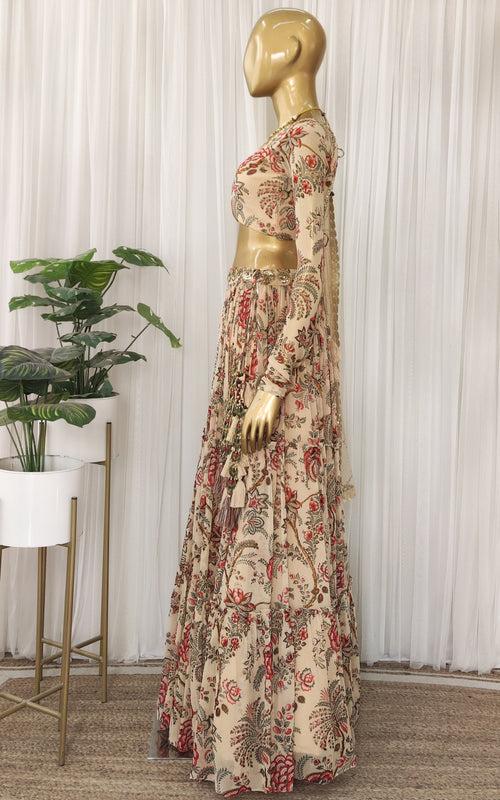 Tejaswini Beige Tropical Sequin Work Lehenga