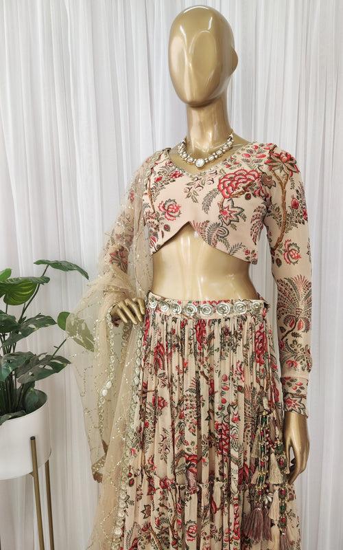 Tejaswini Beige Tropical Sequin Work Lehenga