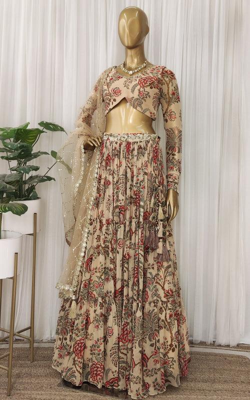 Tejaswini Beige Tropical Sequin Work Lehenga