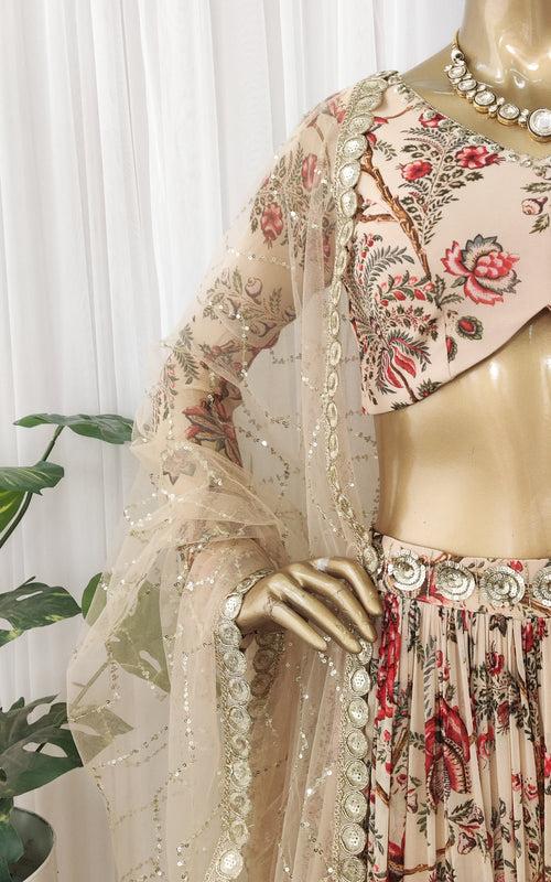 Tejaswini Beige Tropical Sequin Work Lehenga