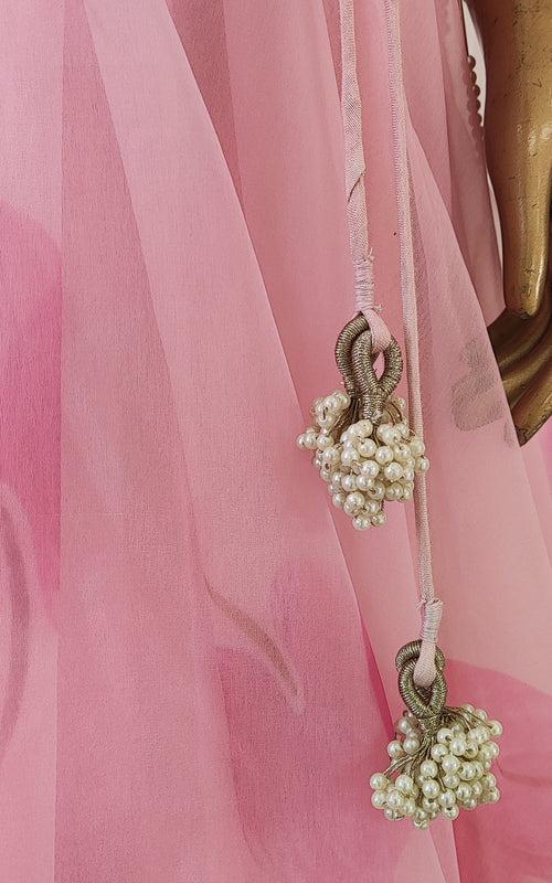 Gurleen Pink Petal Pearl work Organza Lehenga