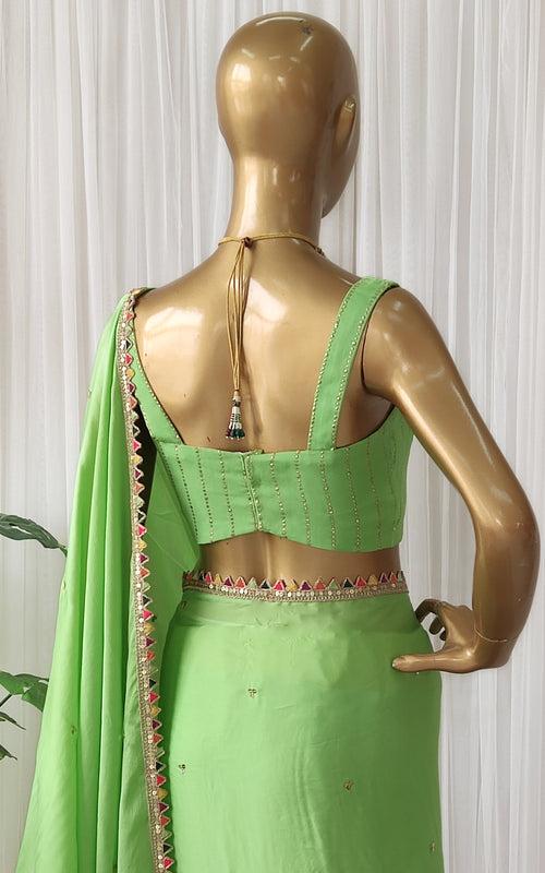 Green Sequinwork Satin Organza Saree