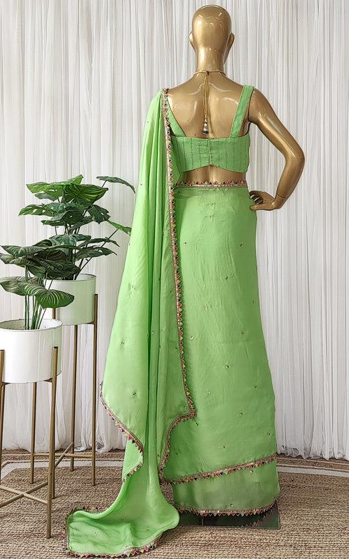 Green Sequinwork Satin Organza Saree