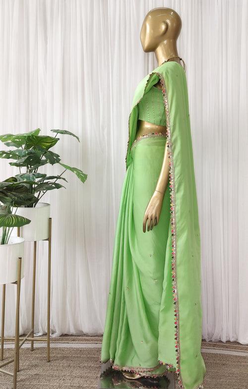 Green Sequinwork Satin Organza Saree