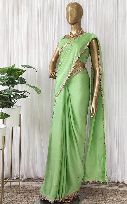 Green Sequinwork Satin Organza Saree