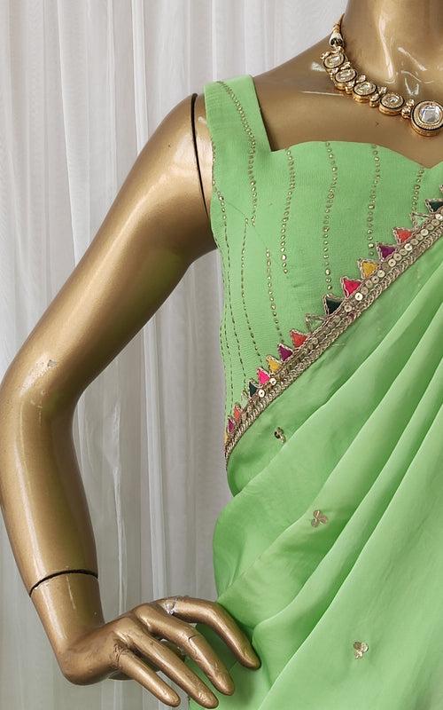 Green Sequinwork Satin Organza Saree