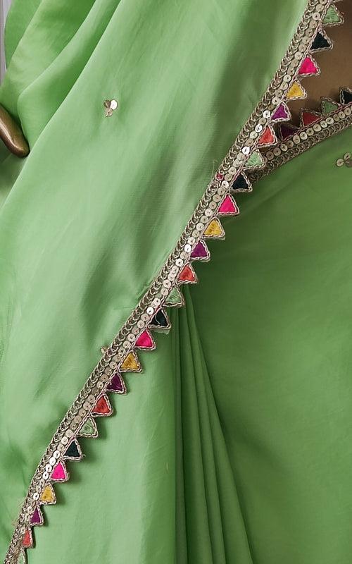 Green Sequinwork Satin Organza Saree