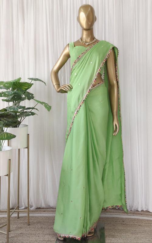 Green Sequinwork Satin Organza Saree