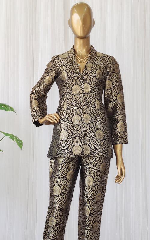 Black Brocade Pant-Suit Co-ord Set