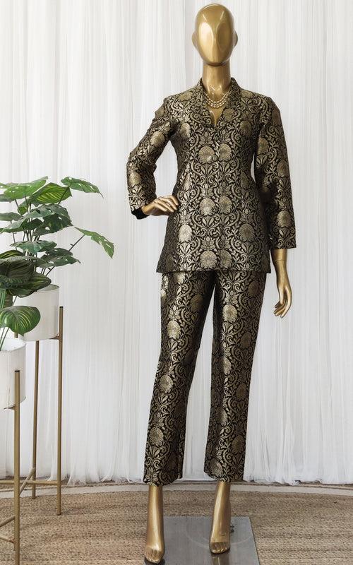 Black Brocade Pant-Suit Co-ord Set