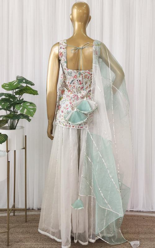 Off-white Vintage Floral Mirrorwork Sharara Set