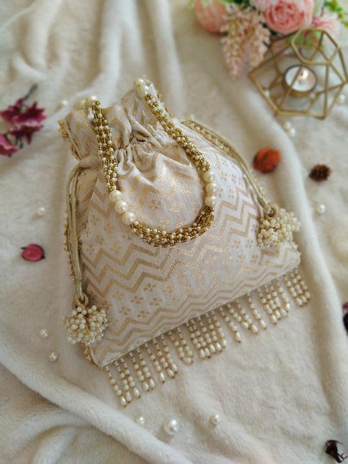 Off-White Brocade Potli Bag