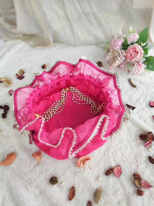 Rani Bandhej Organza Round Potli Bag