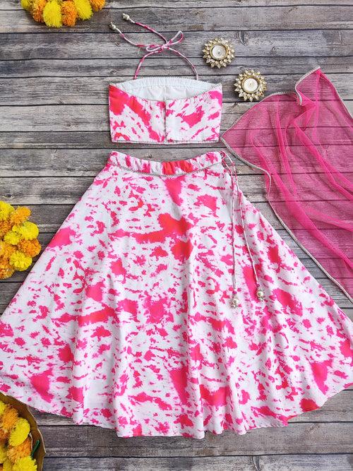 Pink Shibori Mirrorwork Kid's lehenga