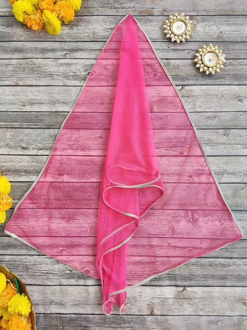 Pink Shibori Mirrorwork Kid's lehenga