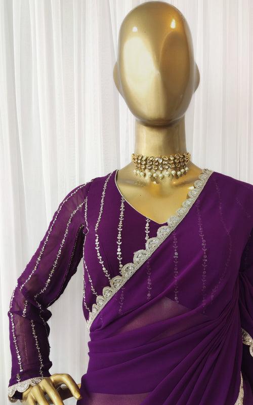 Purple Georgette Zari Work Saree