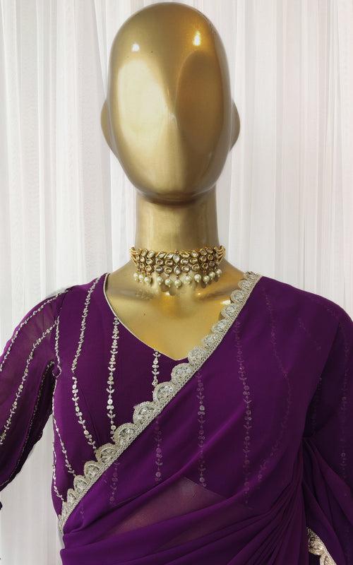 Purple Georgette Zari Work Saree