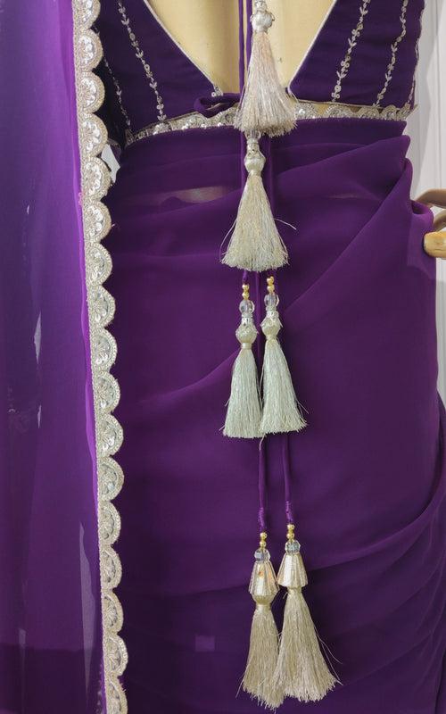 Purple Georgette Zari Work Saree