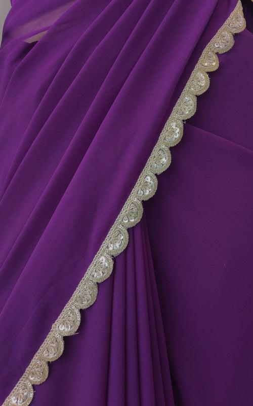 Purple Georgette Zari Work Saree