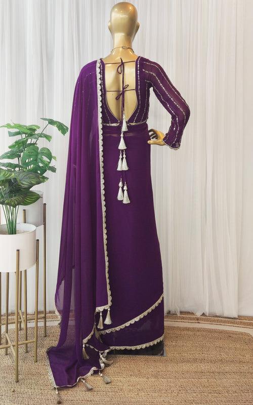 Purple Georgette Zari Work Saree