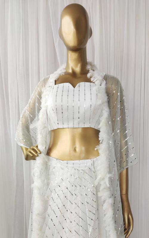 White Shimmer Draped Skirt Co-Ord Set