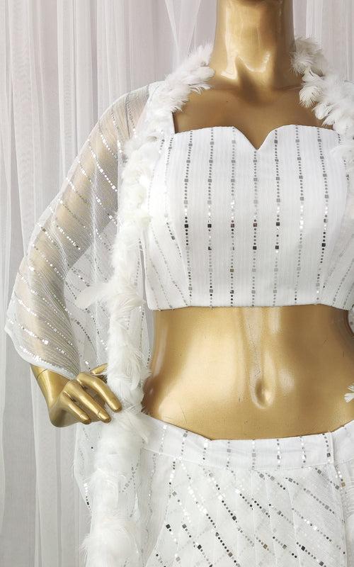 White Shimmer Draped Skirt Co-Ord Set