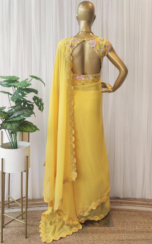 Yellow Mirrorwork Georgette Saree