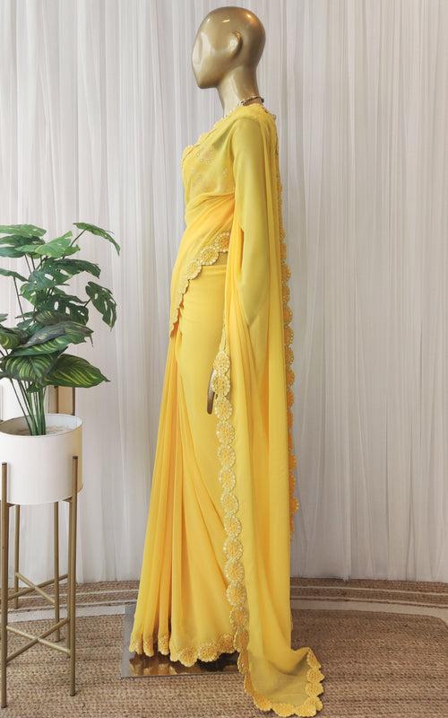 Yellow Mirrorwork Georgette Saree