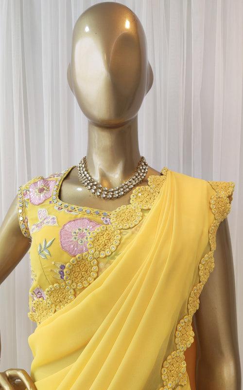 Yellow Mirrorwork Georgette Saree