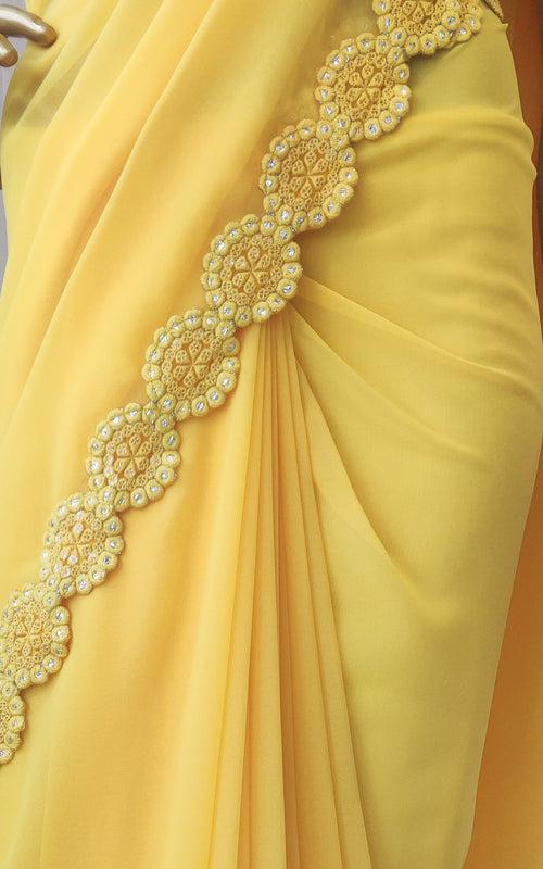 Yellow Mirrorwork Georgette Saree