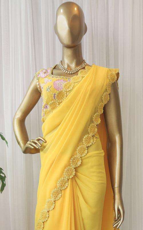 Yellow Mirrorwork Georgette Saree