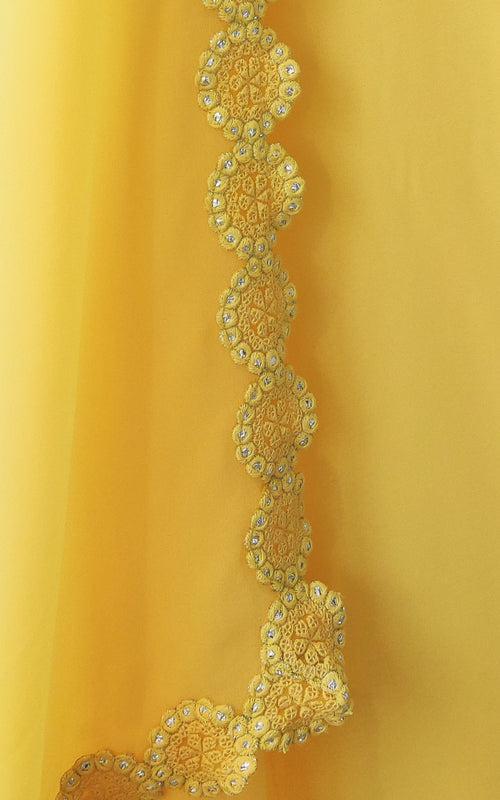 Yellow Mirrorwork Georgette Saree