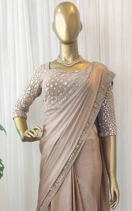 Chiffon Satin Saree with Mirrorwork  Blouse