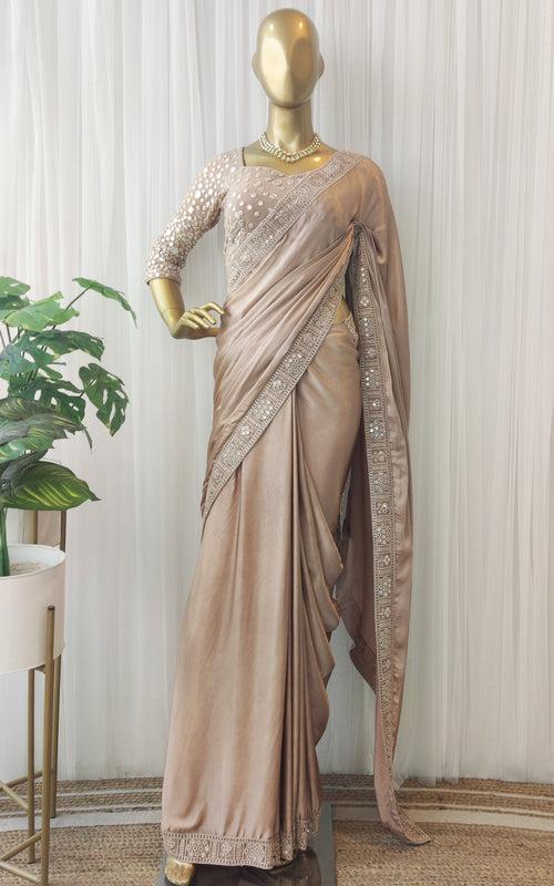 Chiffon Satin Saree with Mirrorwork  Blouse