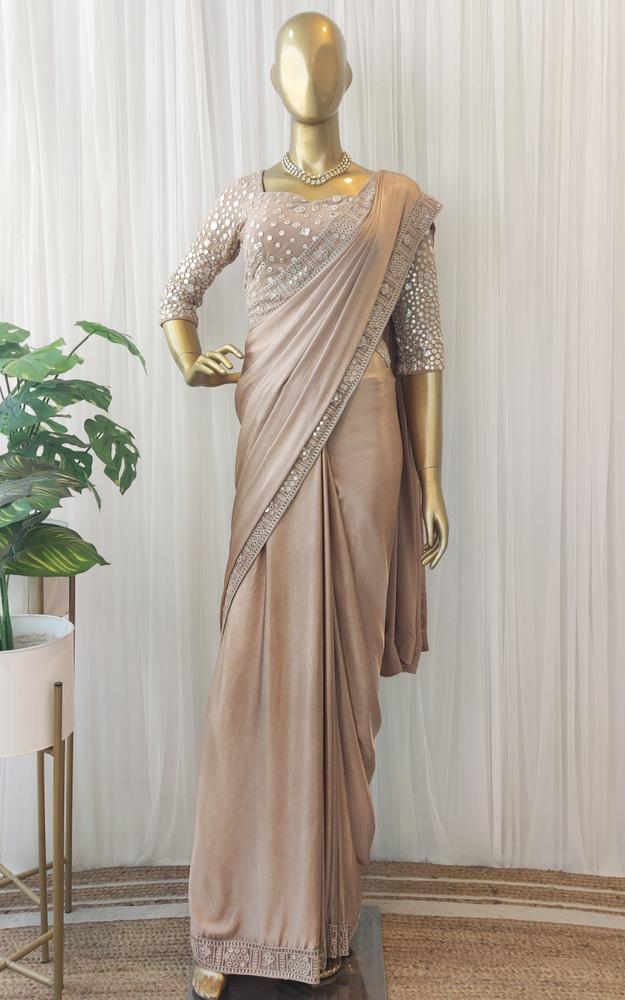 Chiffon Satin Saree with Mirrorwork  Blouse