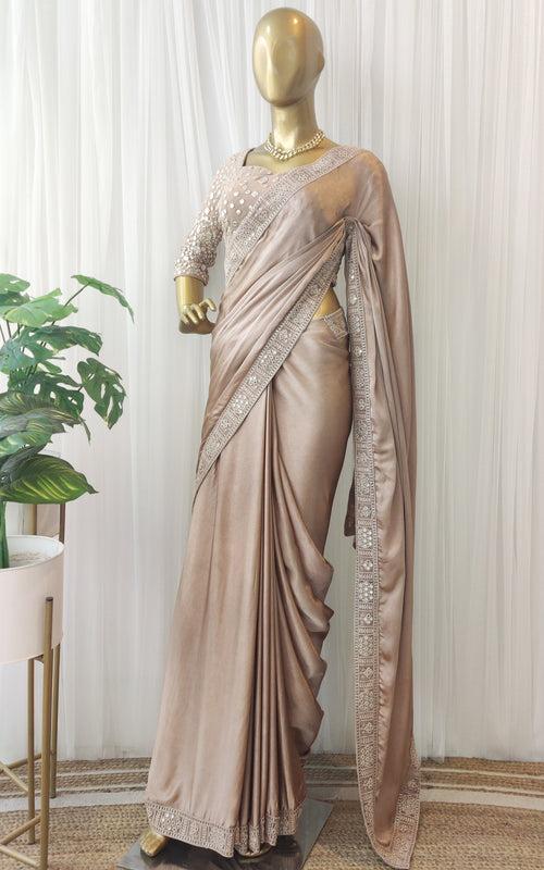 Chiffon Satin Saree with Mirrorwork  Blouse