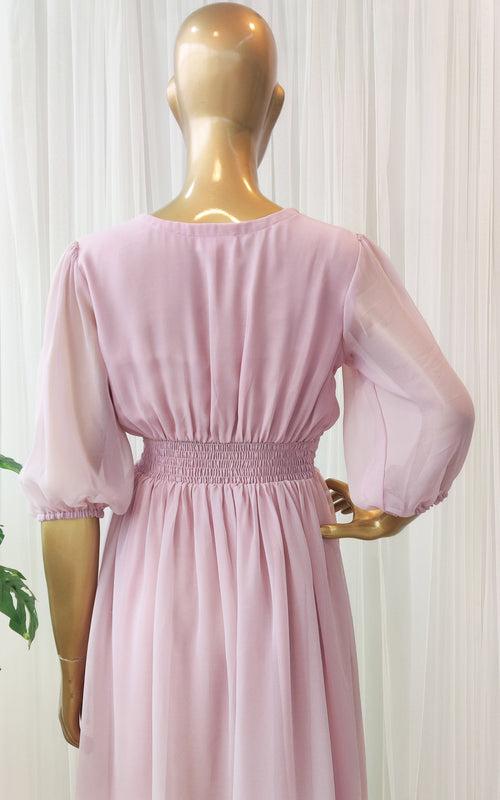 Mauve Lace Details Georgette Dress