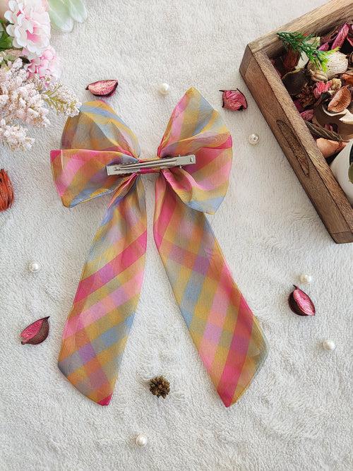 Pink Floral Mustard Frostard Stripes Long Bow