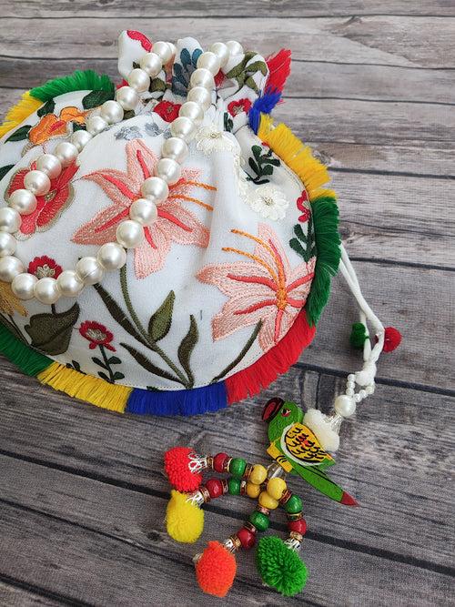 Multicolor Embroidered Floral Potli Bag