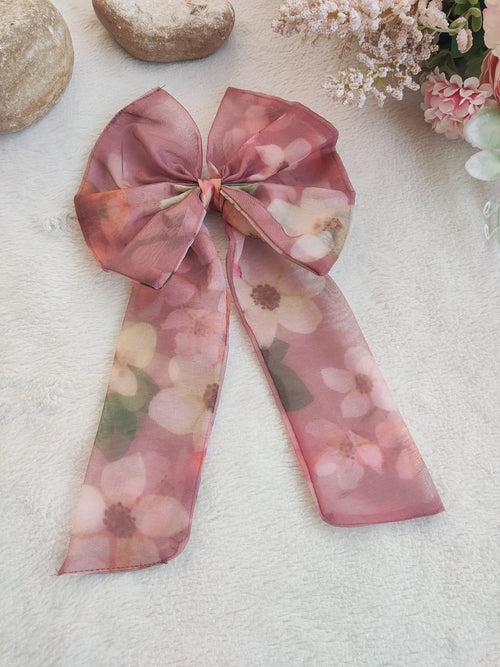 Grapewine Floral Printed Organza Long Bow