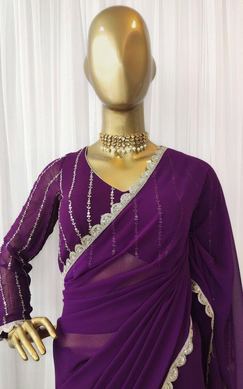 Purple Georgette Zari Work Saree