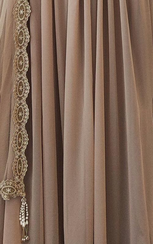 Taupe Lace & Pearl Work Georgette Lehenga