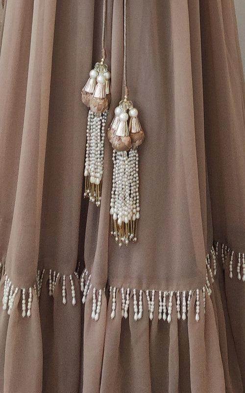 Taupe Lace & Pearl Work Georgette Lehenga