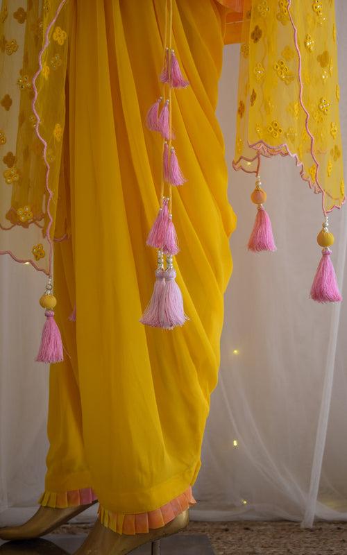 Shobhitta Yellow Mirrorwork Shibori Patiala Set